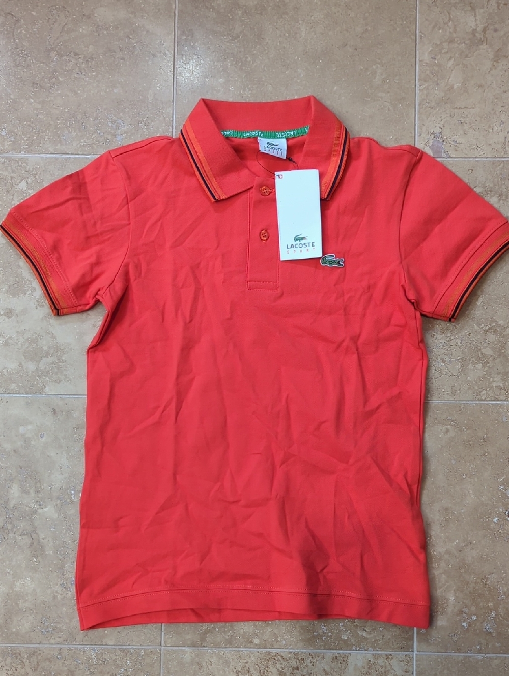 NWT Lacoste Orange Tipped Collar Polo Shirt Size 3